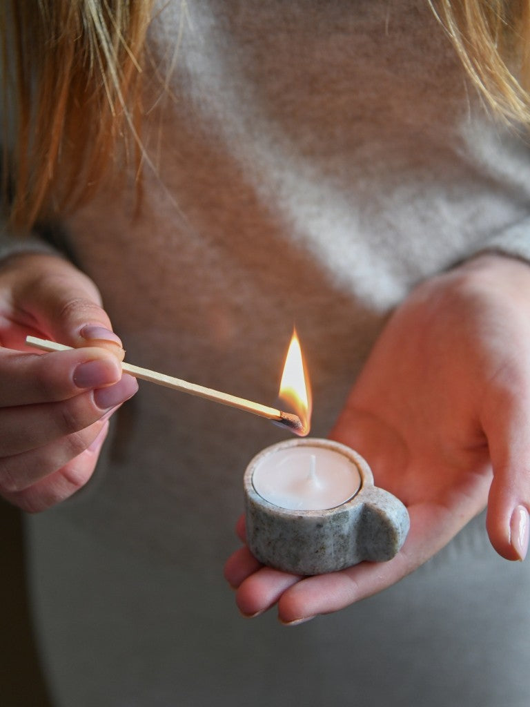 Theelichthouder Teddie Marmer 2,5cm-grijs