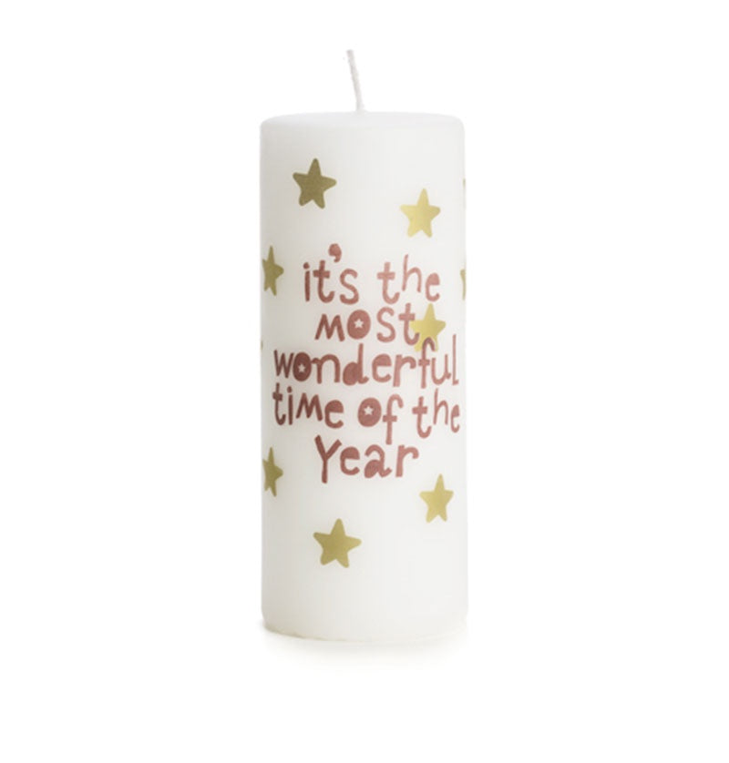 Xmas Candle Most Wonderful Time 6x15cm-plum