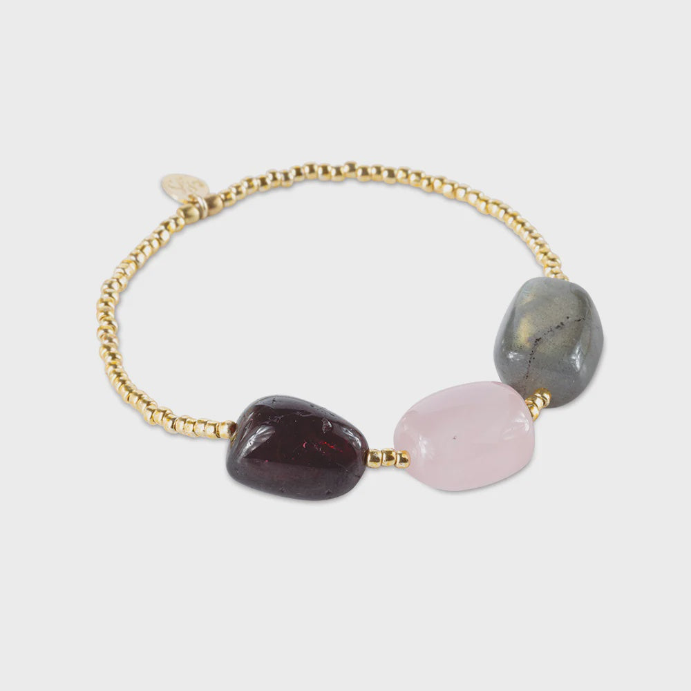 Armband Desirable Garnet/Rose Quartz/Labradorite-gold