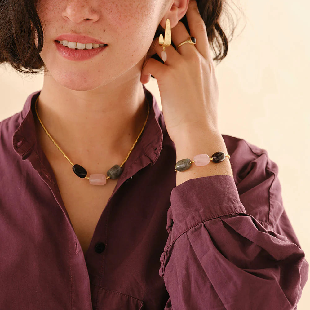 Armband Desirable Garnet/Rose Quartz/Labradorite-gold