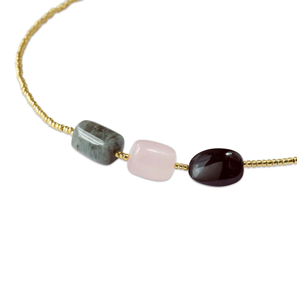 
                      
                        Ketting Blissful Garnet/Rose Quartz/Labradorite-gold
                      
                    