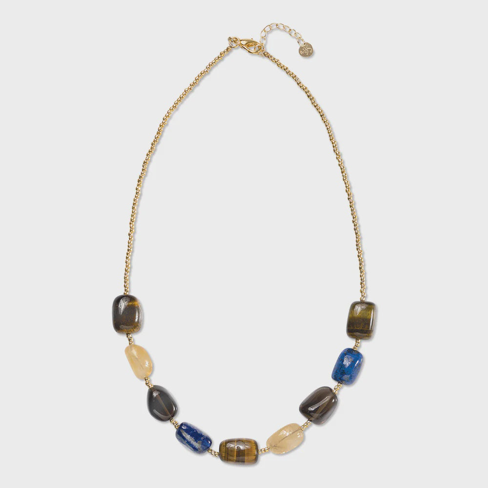 Ketting Excessive Tiger eye/Lapis Lazuli/Smokey Quartz/Citrine-gold