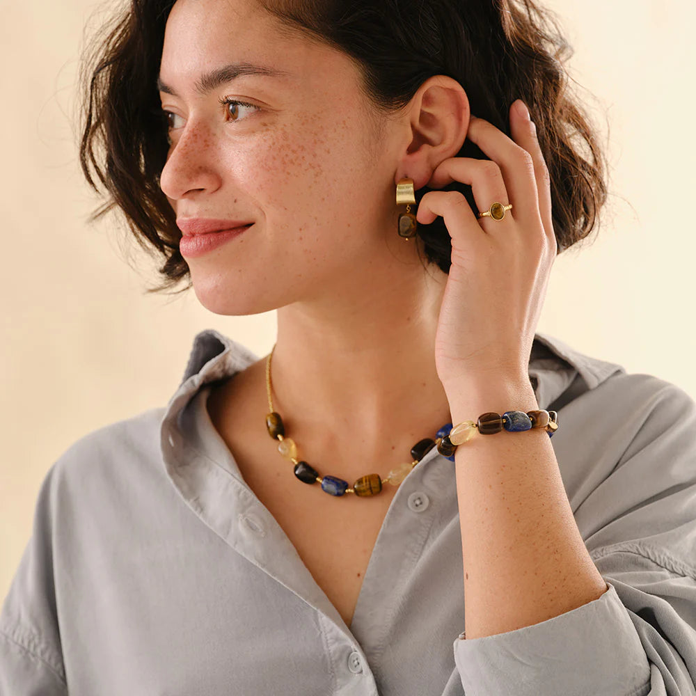 Ketting Excessive Tiger eye/Lapis Lazuli/Smokey Quartz/Citrine-gold