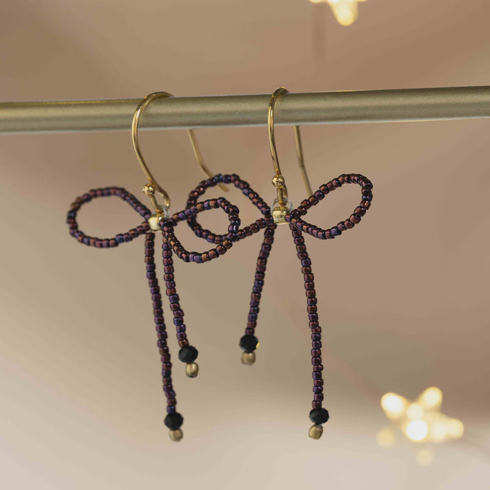 Oorbellen Bow Strik Black Onyx-red