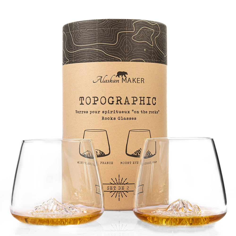 Topographic Spirit Glasses Set of 2-Everest & Mt Blanc 350ml