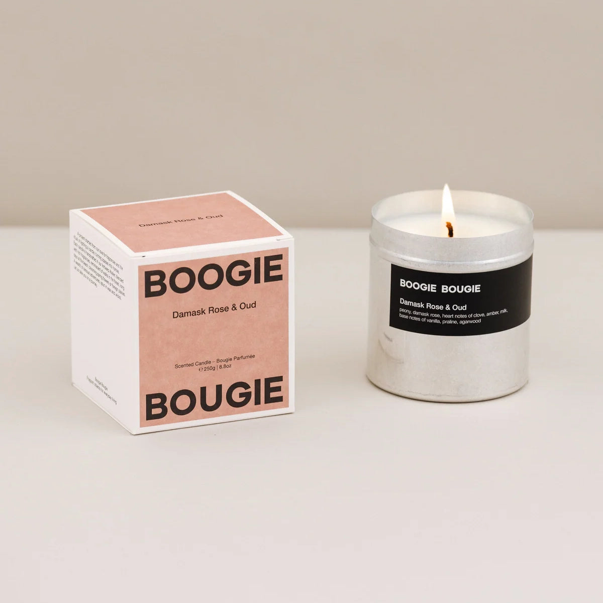 Boogie Bougie Geurkaars // Damask Rose & Oud-250g