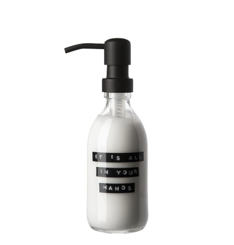 Handlotion helder glas/zwarte pomp 250ml-it's all in your hands