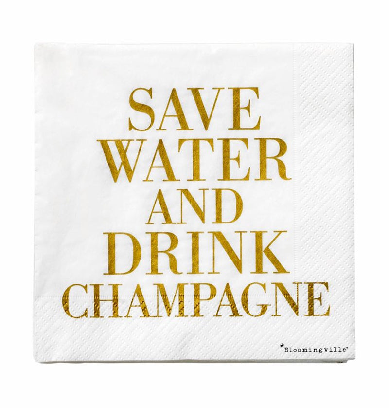 Servetten 'Save Water Drink Champagne' 33x33cm-white