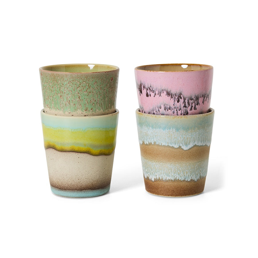 70s ceramics: Coffee Mugs (set of 4) Pop Art-mix