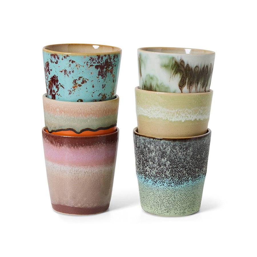 70s ceramics: Coffee Mugs (set of 6) Surreal-mix