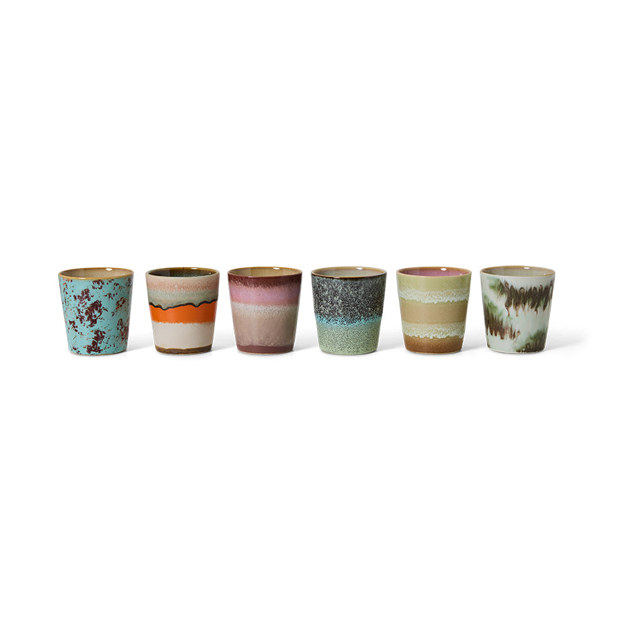 70s ceramics: Coffee Mugs (set of 6) Surreal-mix