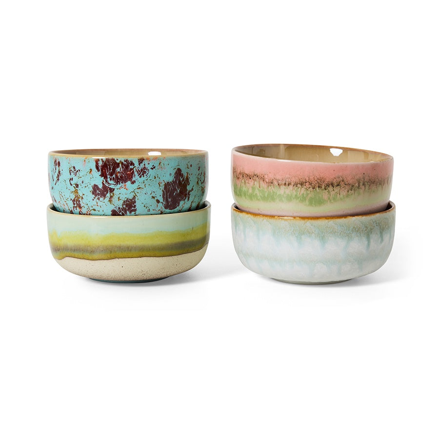 70s ceramics: Dessert Bowls (set of 4) Impression-mix