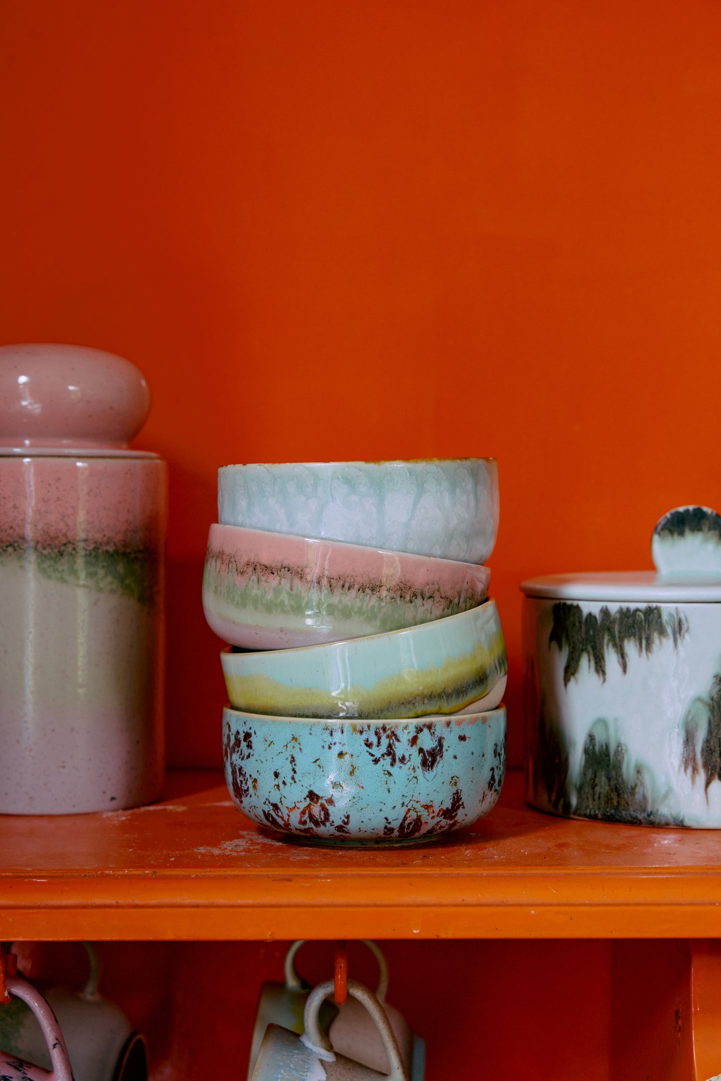 70s ceramics: Dessert Bowls (set of 4) Impression-mix