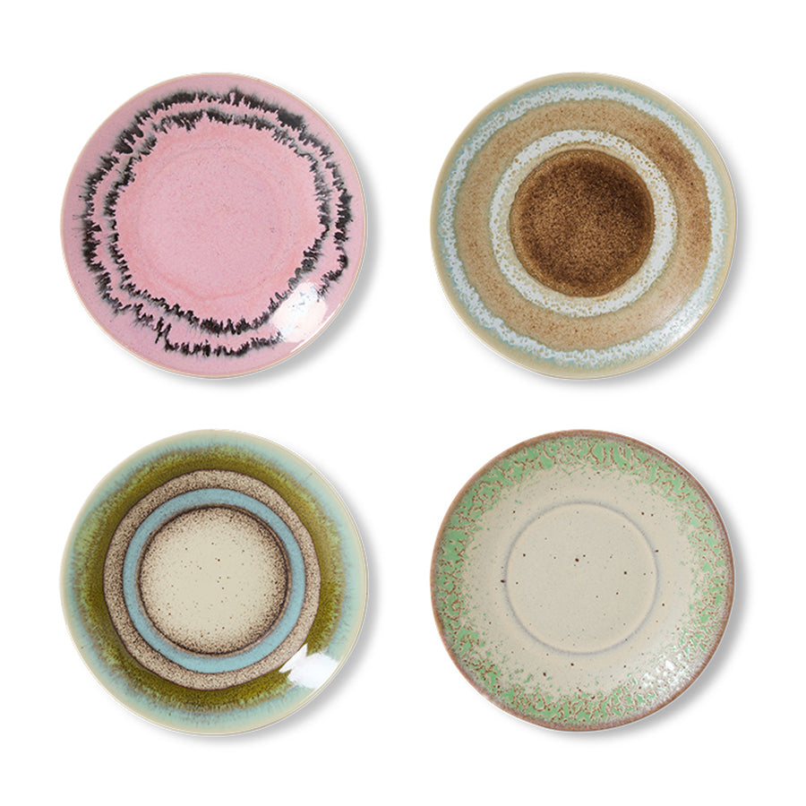 70s ceramics: Saucers (set of 4) Doodle-mixed