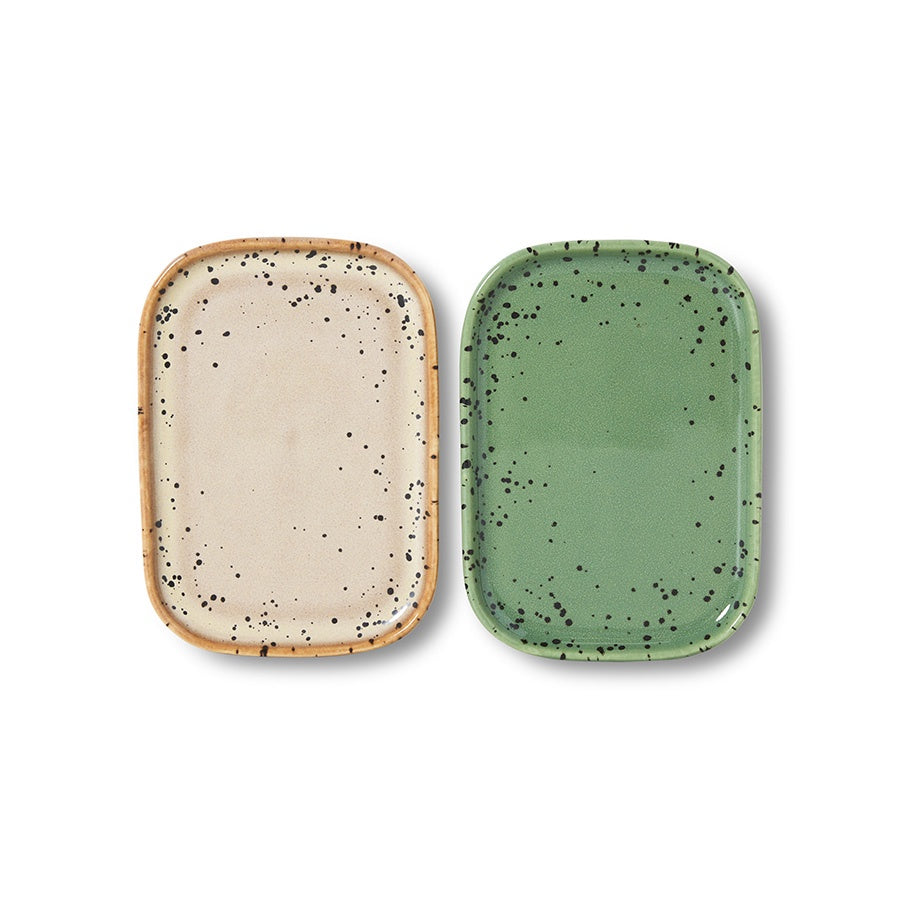 70s ceramics: Small Trays (set of 2) Crayon-mixed