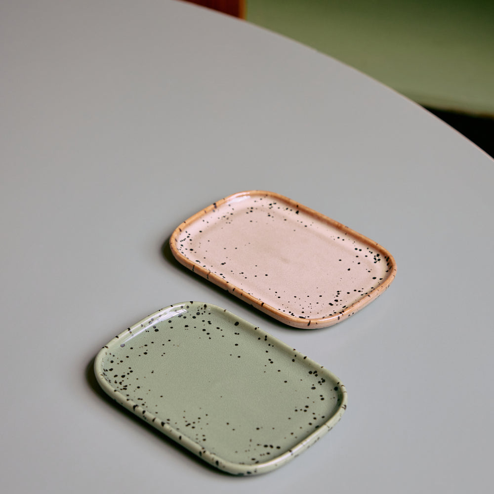 70s ceramics: Small Trays (set of 2) Crayon-mixed