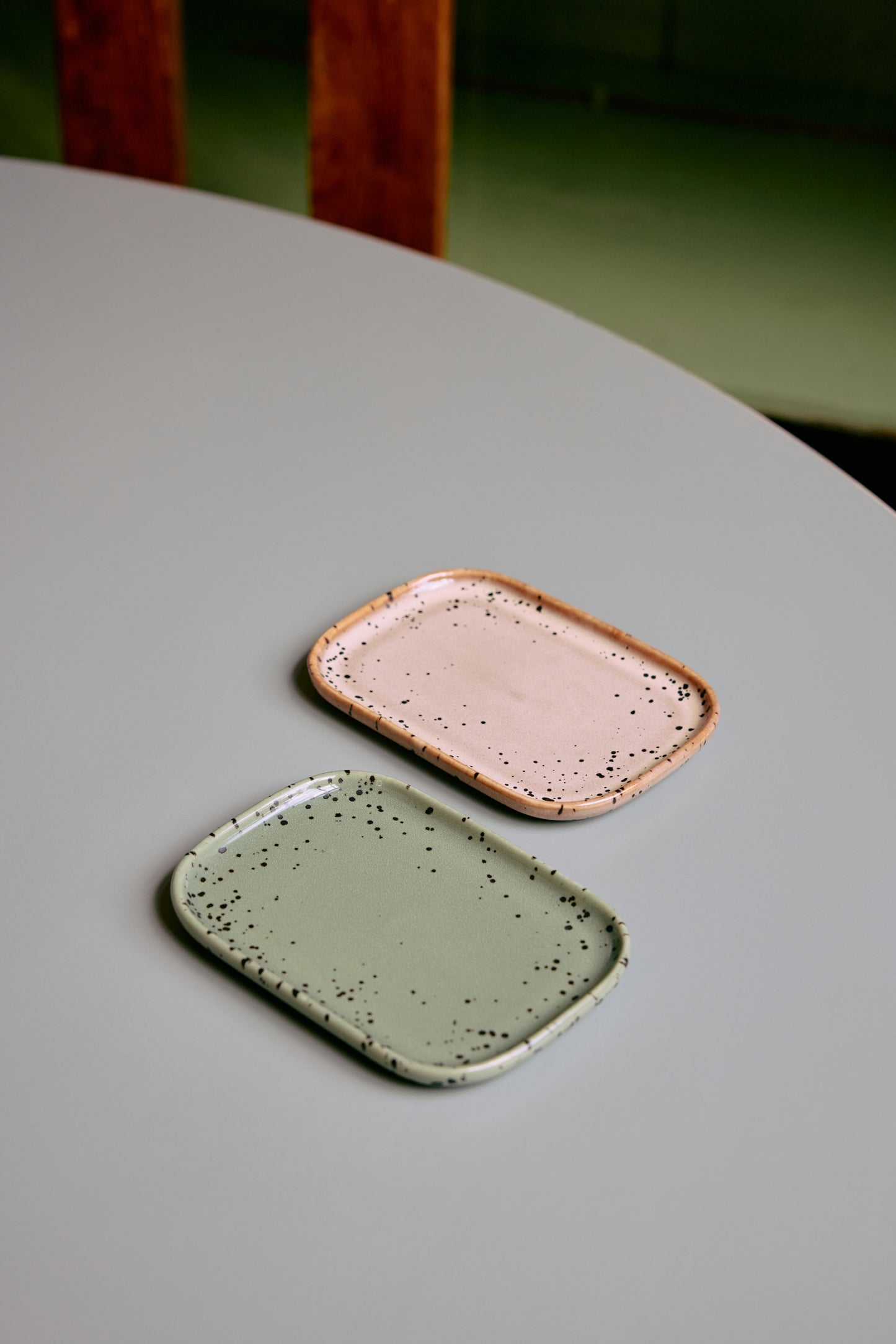 70s ceramics: Small Trays (set of 2) Crayon-mixed