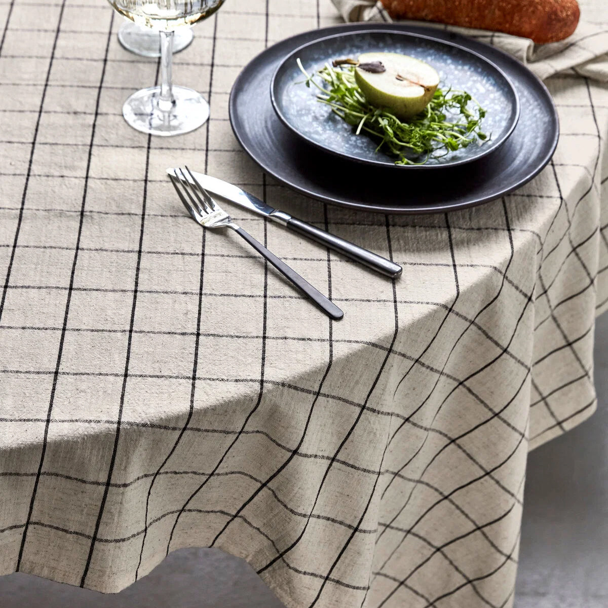 Tafelkleed Checkered HDjoin rond 150cm-naturel/black