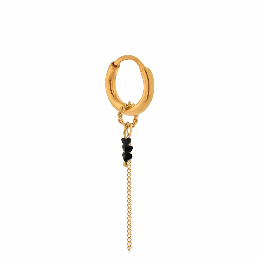 Oorbel Single Hoop Chain Black-gold