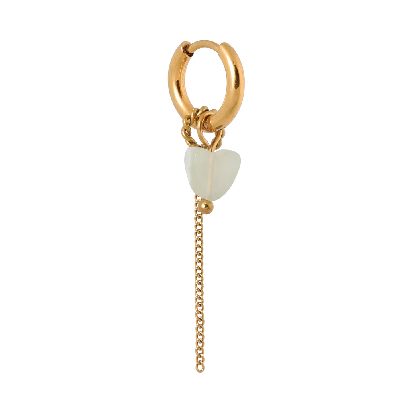 Oorbel Single Hoop Chain Green Heart -gold