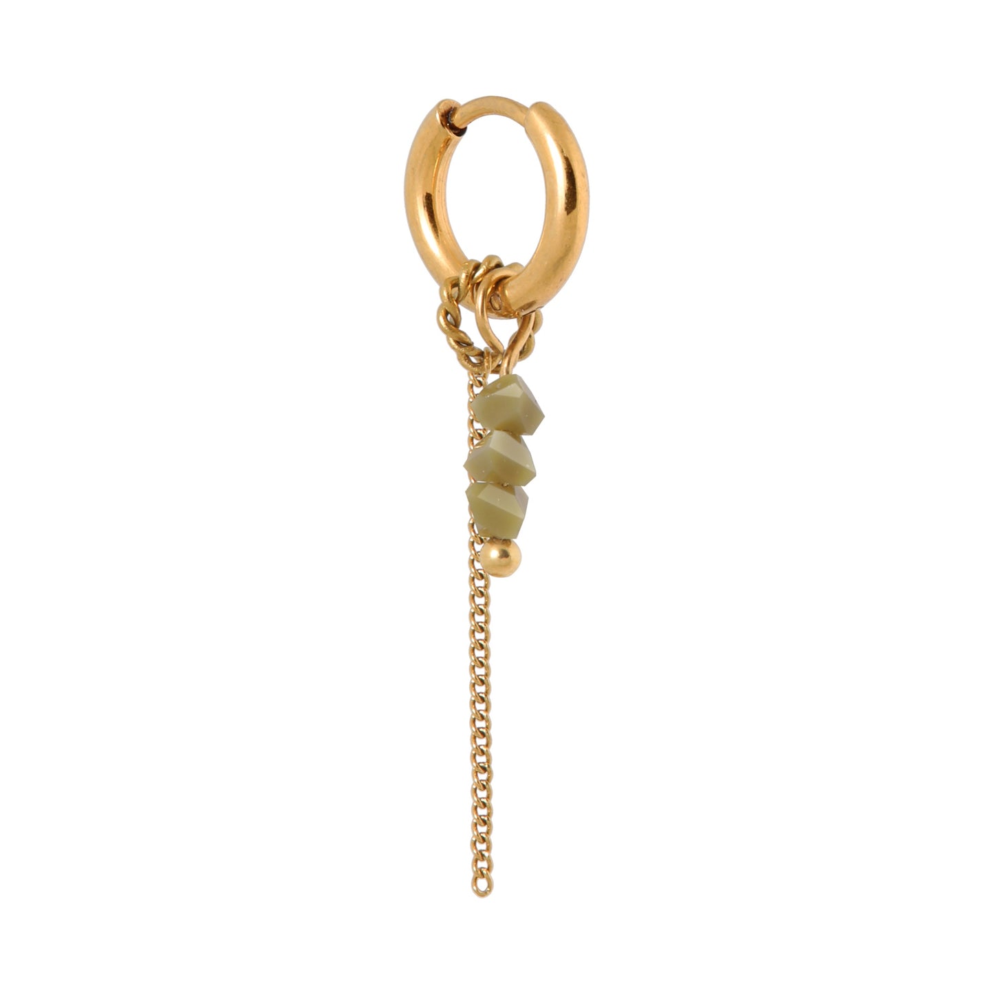 Oorbel Single Hoop Chain Olive-gold