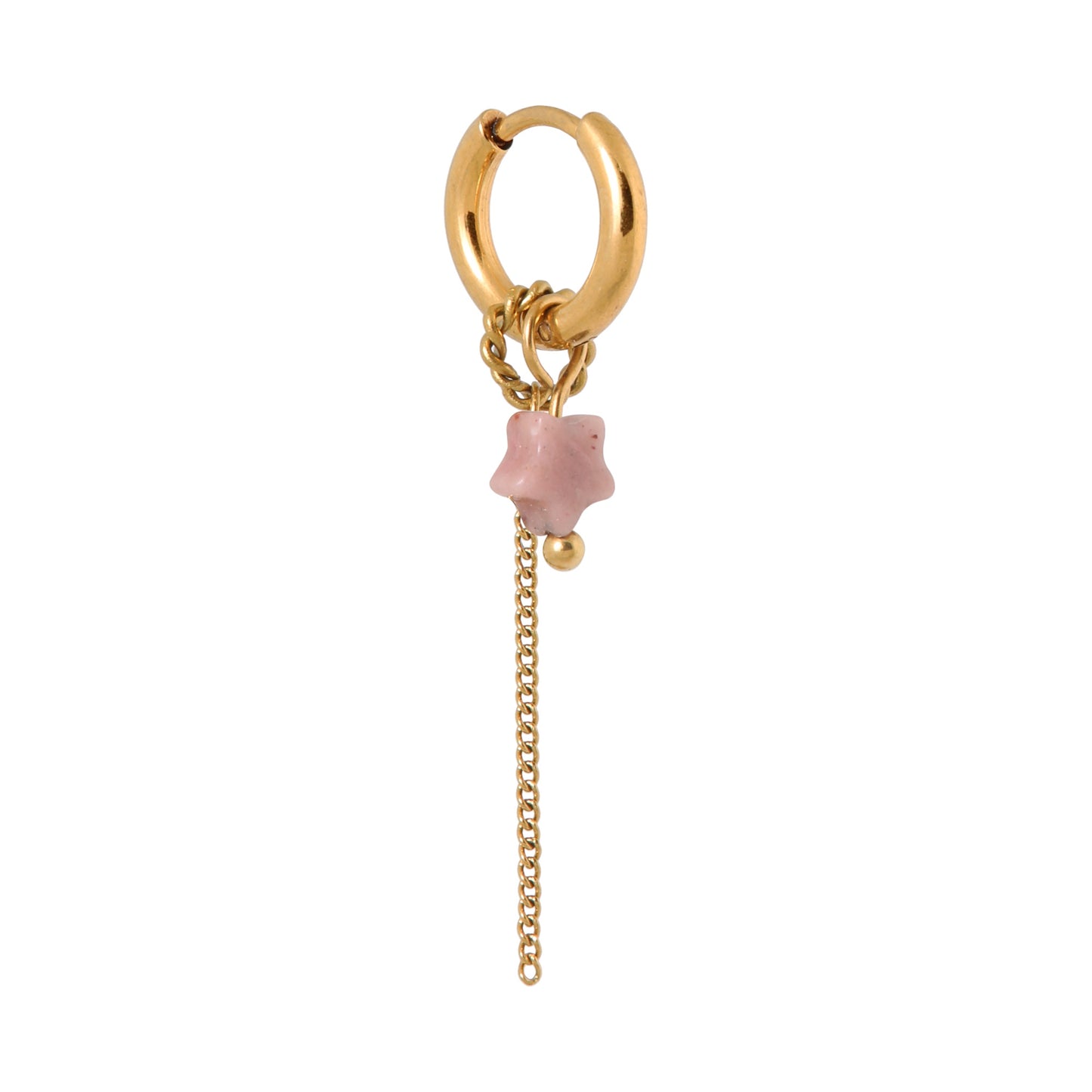 Oorbel Single Hoop Chain Pink Star-gold