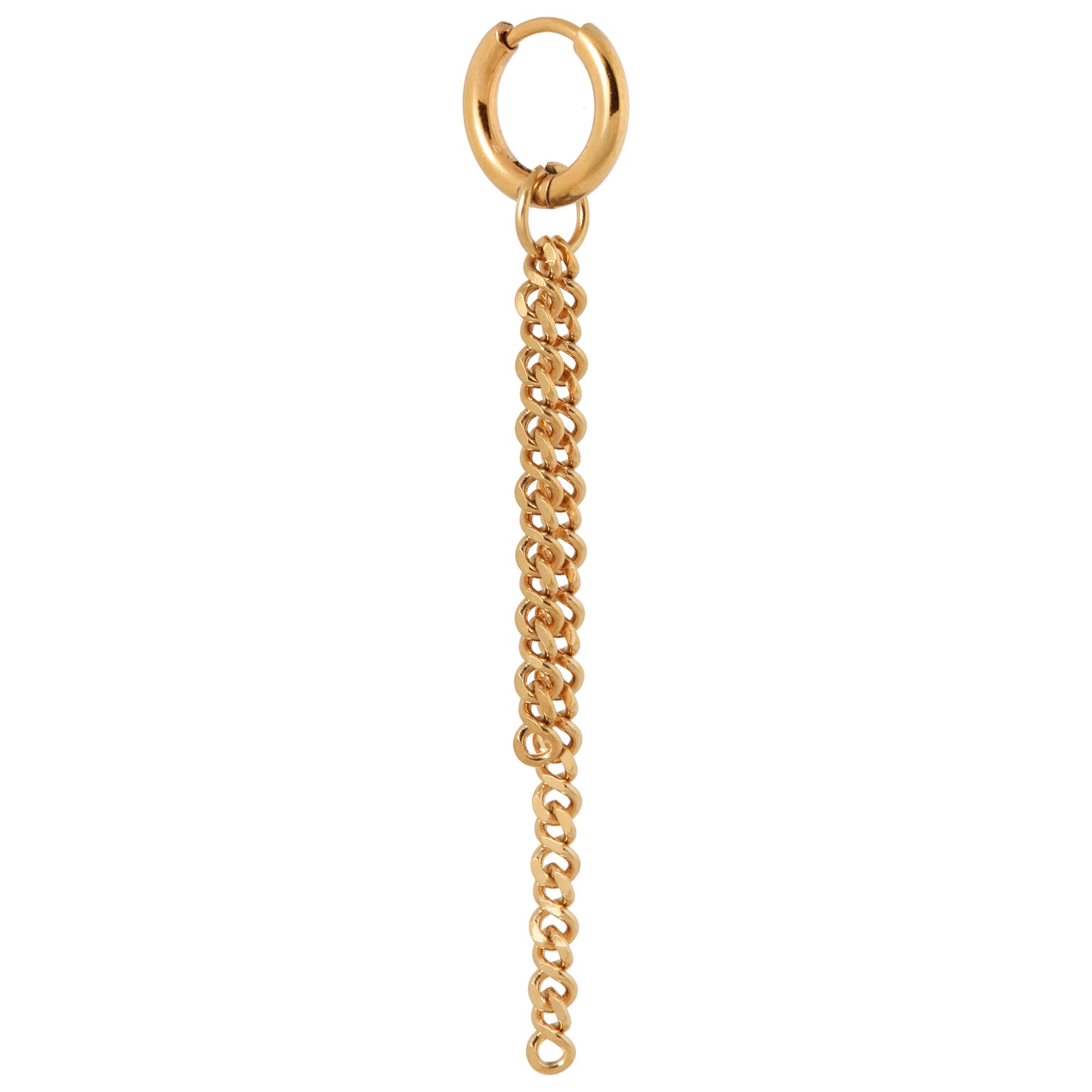 Oorbel Single Hoop Double long chain-gold
