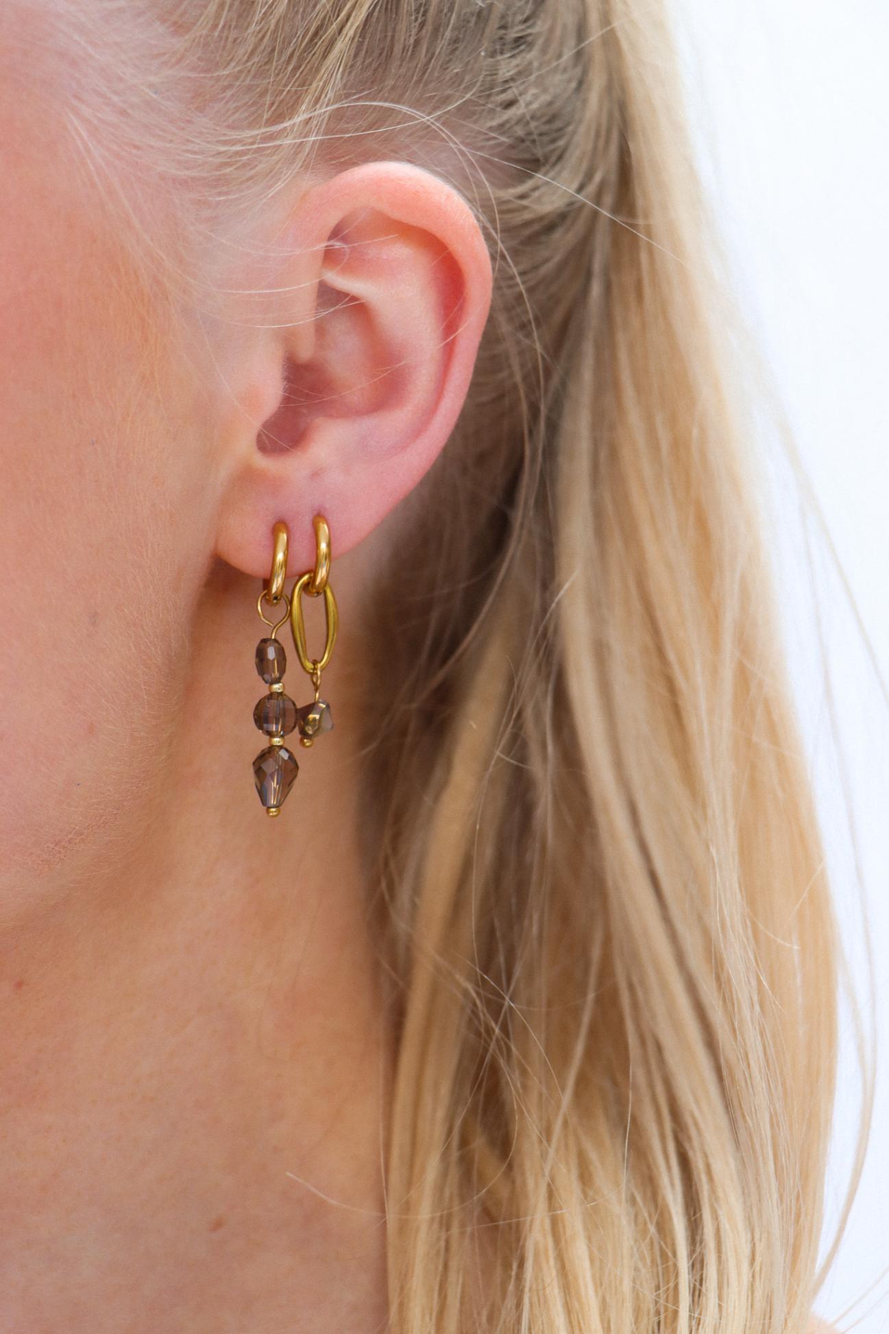 Oorbel Single Hoop Grey Diamonds-gold