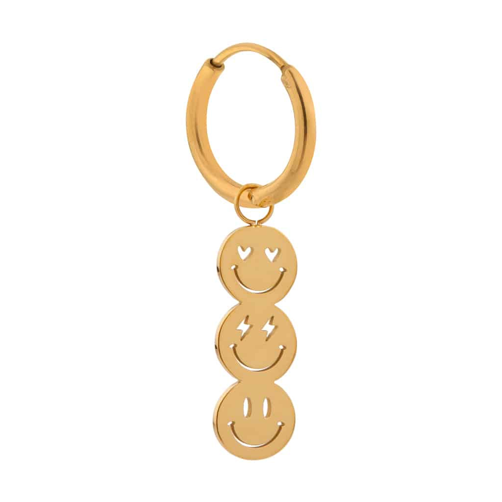 Oorbel Single Hoop Happy Smiley-gold
