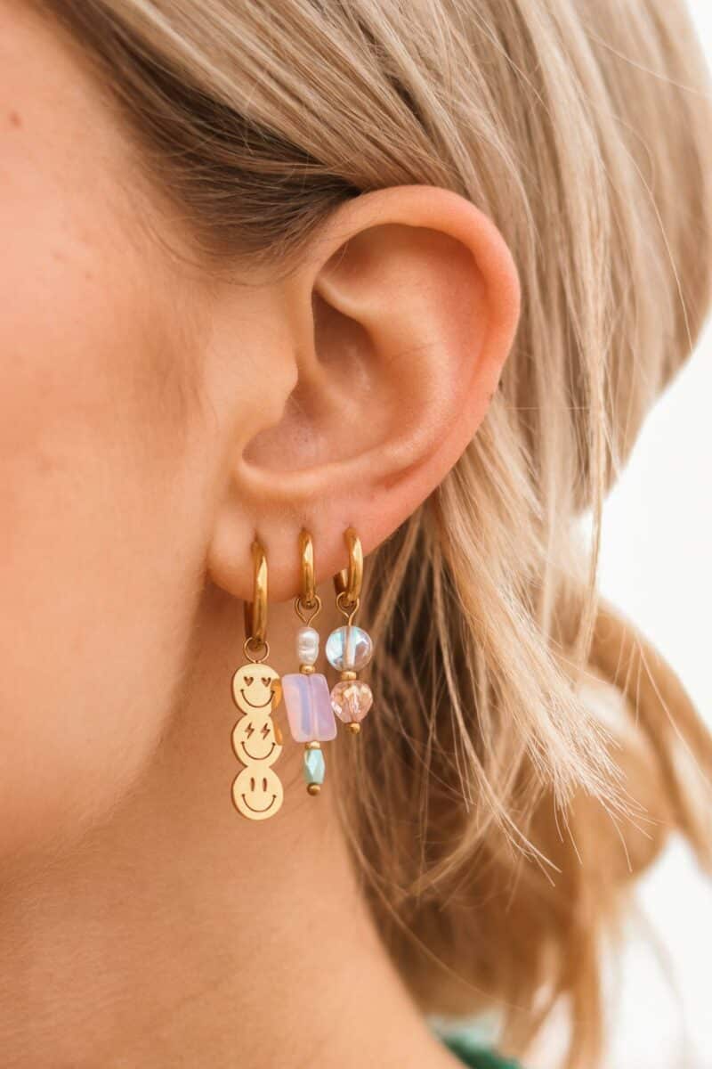 Oorbel Single Hoop Happy Smiley-gold