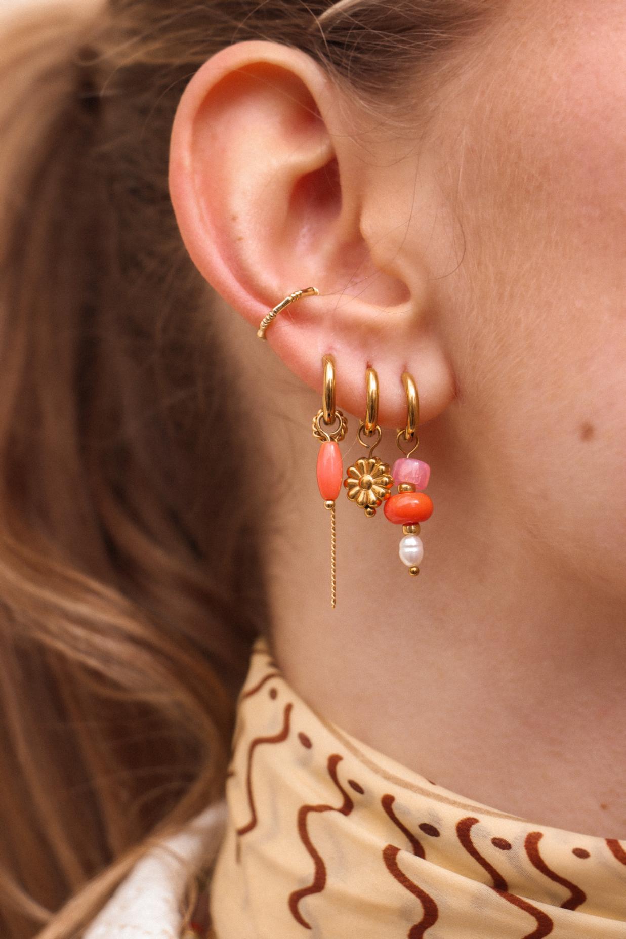 Oorbel Single Hoop Peachy Chain-gold