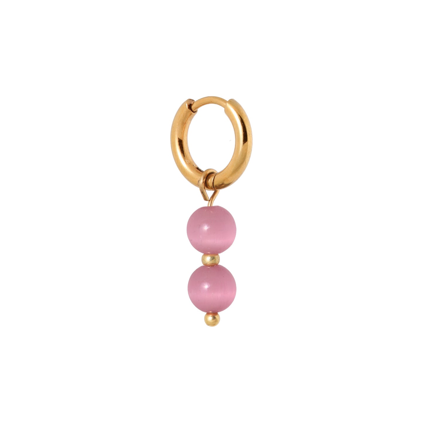 Oorbel Single Hoop Pink cat eye-gold
