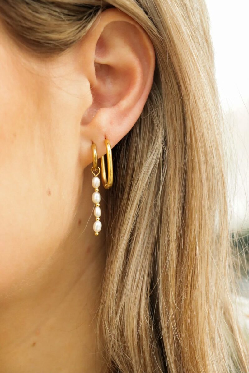 Oorbel Single Hoop Quadruple Pearl-gold