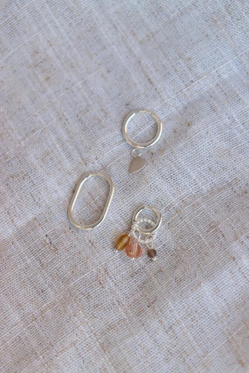 Oorbel Single Hoop Twisted Stones-silver