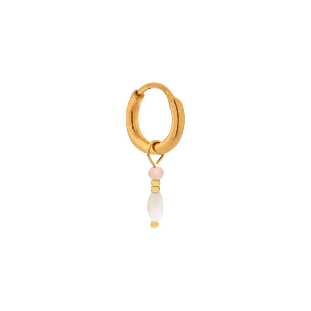 Oorbel Single Hoop White Drop-gold