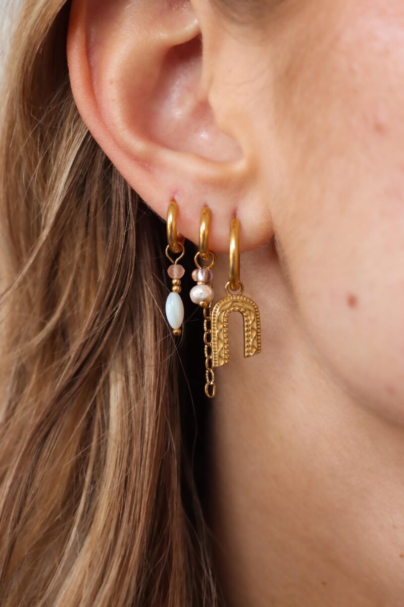 Oorbel Single Hoop White Drop-gold