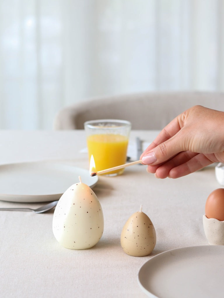 Kaarsen Egg Elise S (set of 6) 'Have an Egg-citing day'-taupe