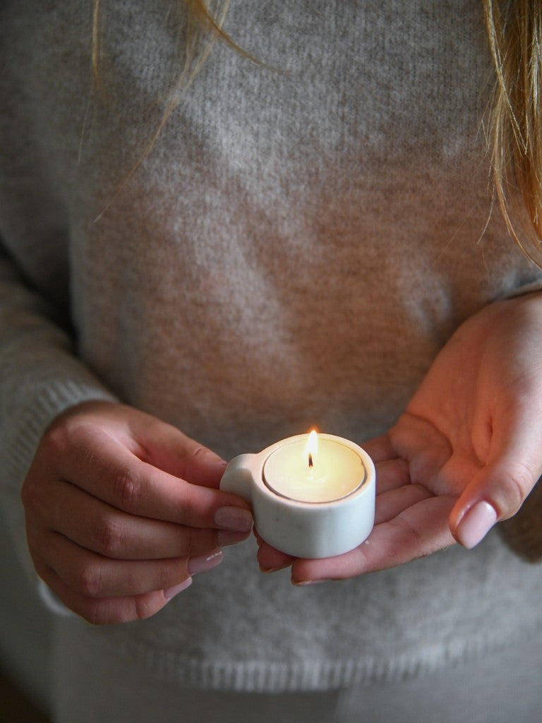 Theelichthouder Teddie Marmer 2,5cm-wit