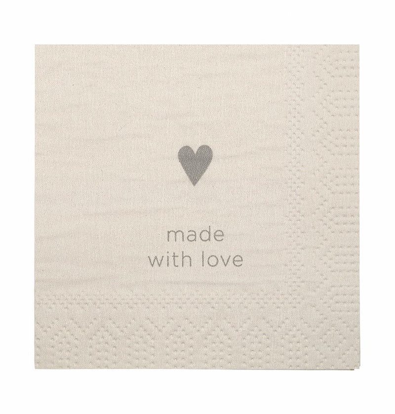 Servetten vierkant 'Made with Love' 25x25cm-beige