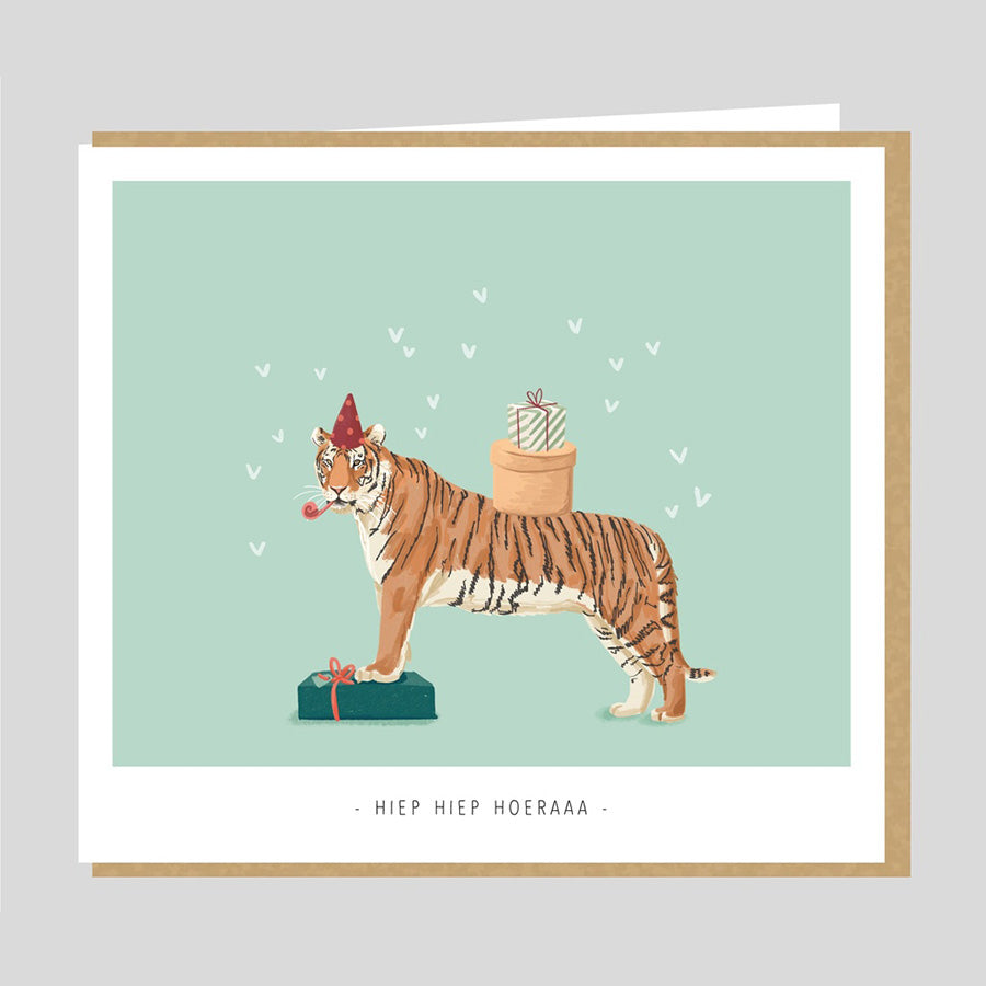 Wenskaart-Hiep Hiep Hoeraaa (tijger)