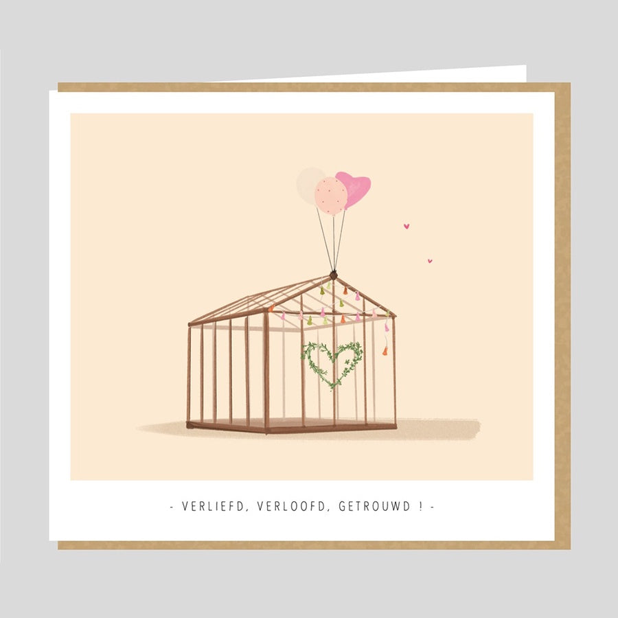 Wenskaart-Verliefd, verloofd, getrouwd
