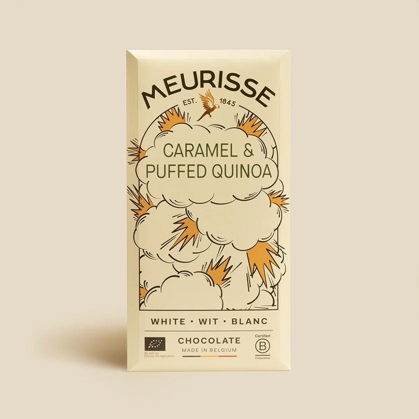 Meurisse White Chocolate with Puffed Quinoa and Caramel-100gr