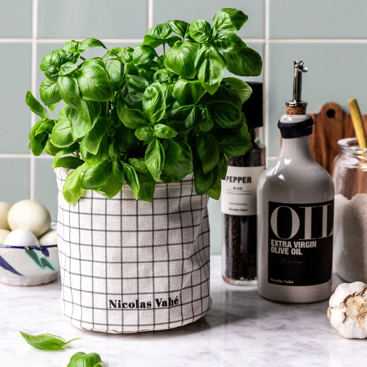 Storage Basket Checkered-naturel/grey