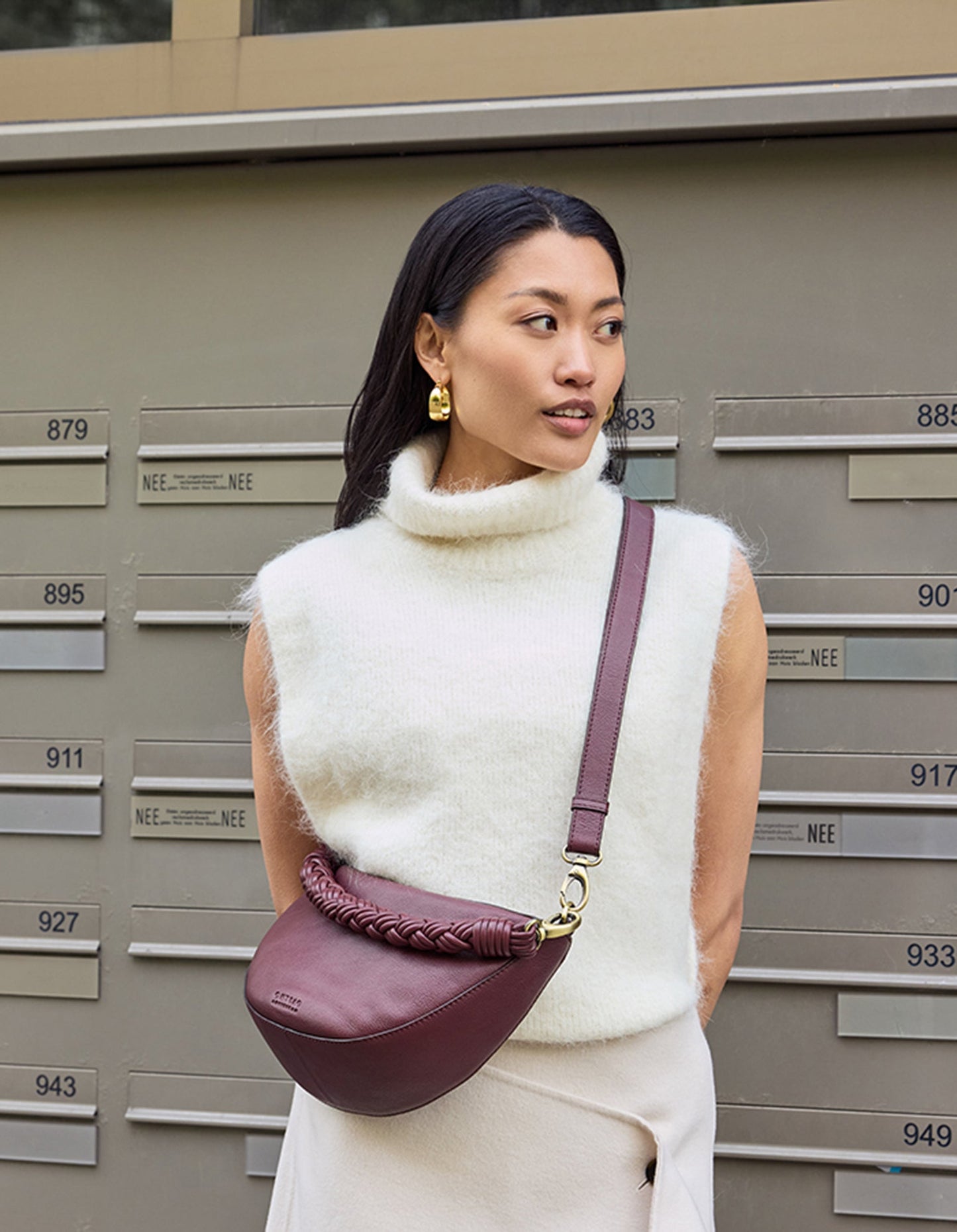 Leo Bum Bag Twisted Handle-Cherry (Soft Grain leather)