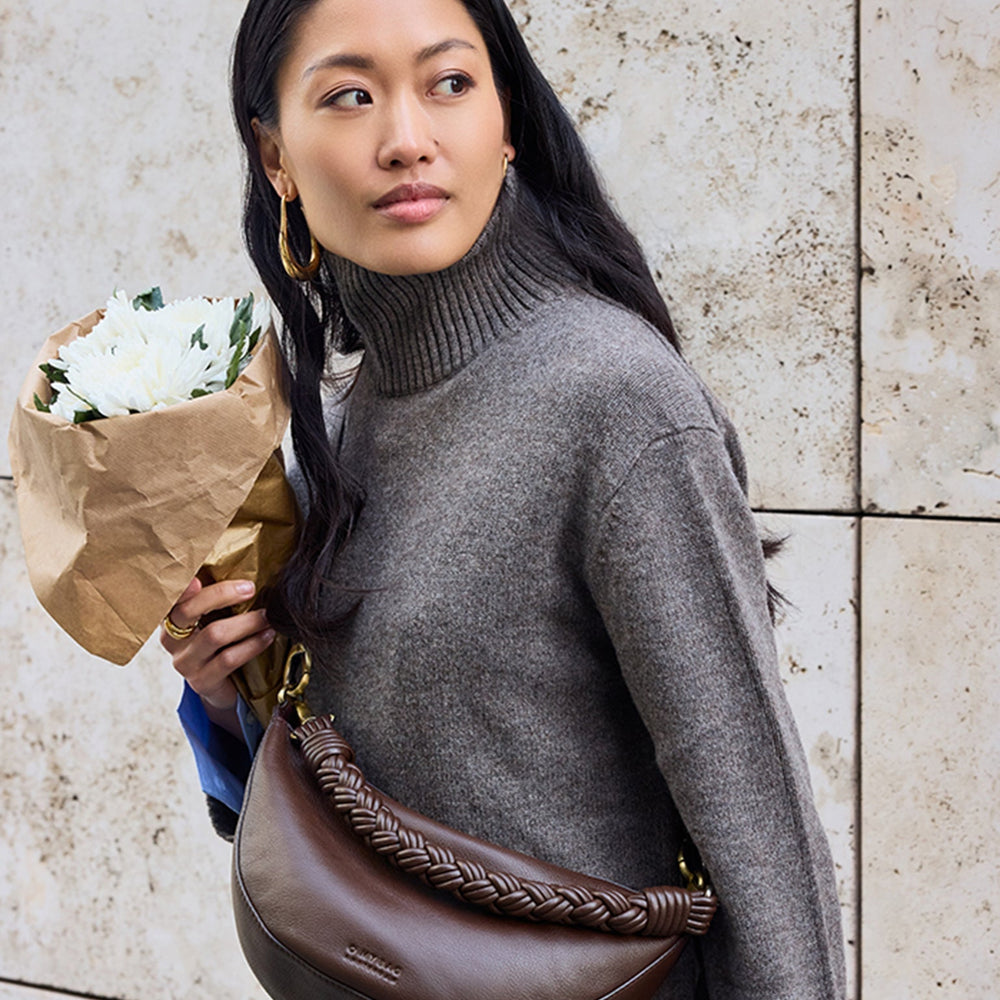 Leo Bum Bag Twisted Handle-Chocolate (Soft Grain leather)