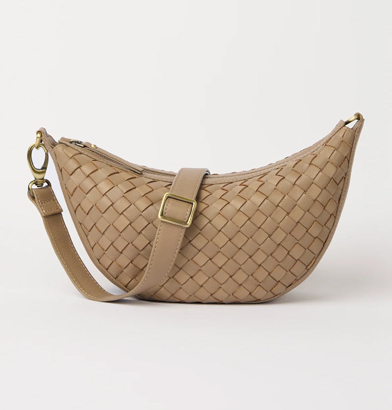 Leo Midi Bum Bag-dark sand (Woven leather)