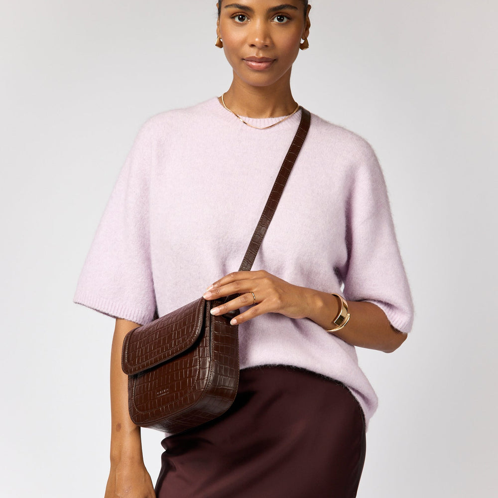 Handtas Nina Croco Print Leather-chocolate (classic leather)