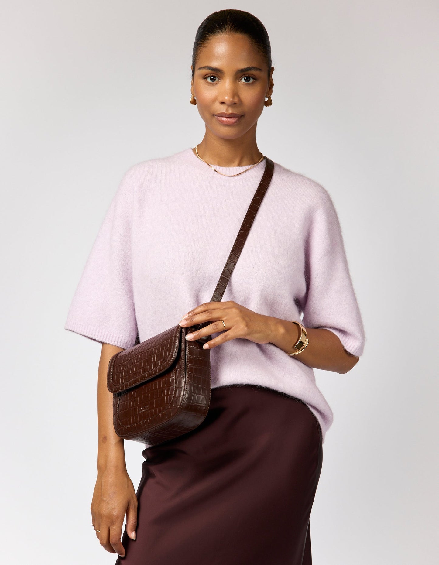 Handtas Nina Croco Print Leather-chocolate (classic leather)