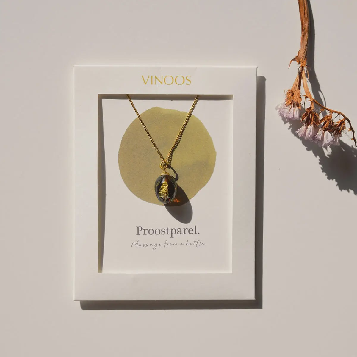 Ketting Upcycled Glass 'Proostparel'-gold/brown