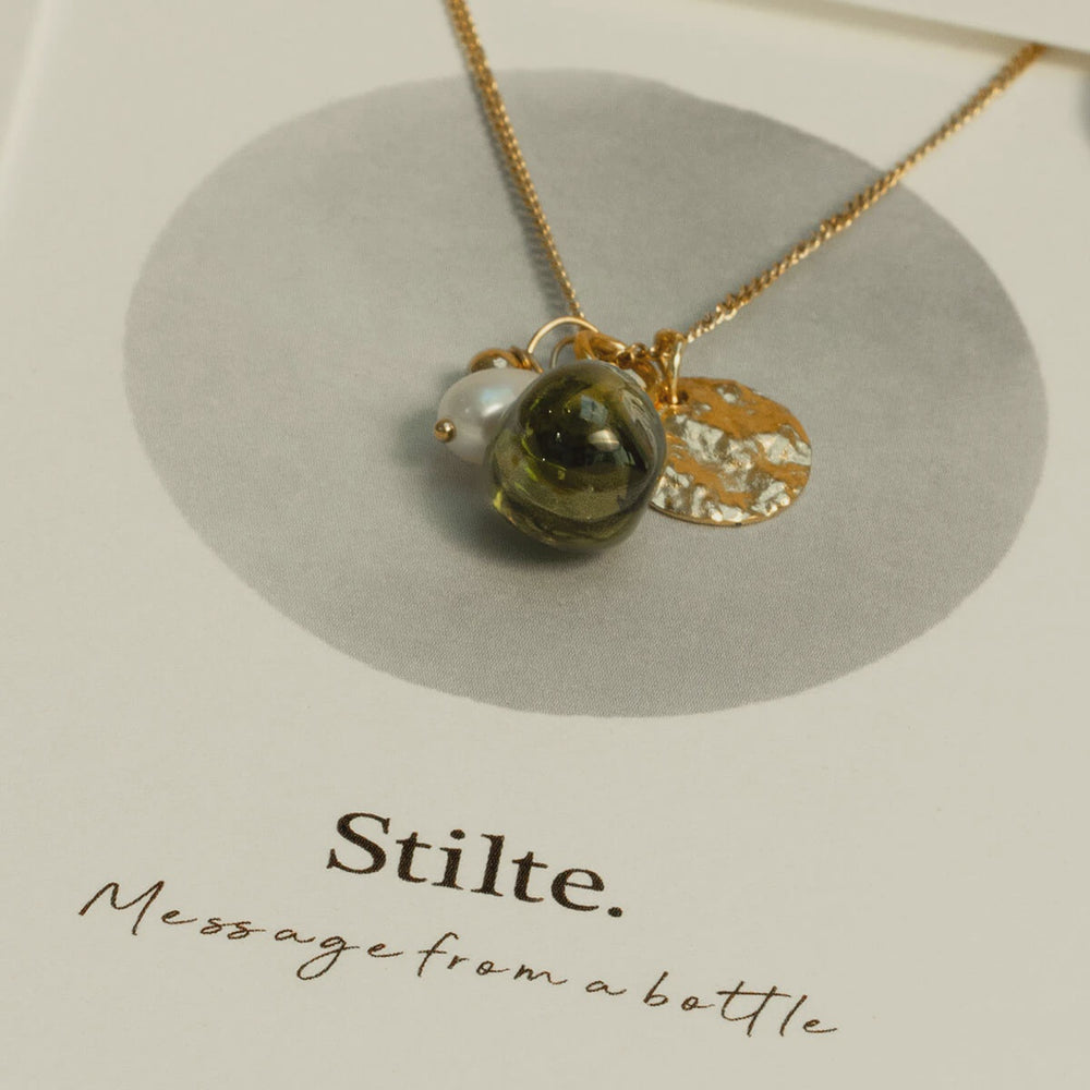 Ketting Upcycled Glass 'Stilte'-gold/brown